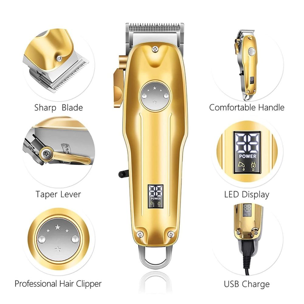 Men's Hair Clippers Gold Cordless Set With Professional Trimmer