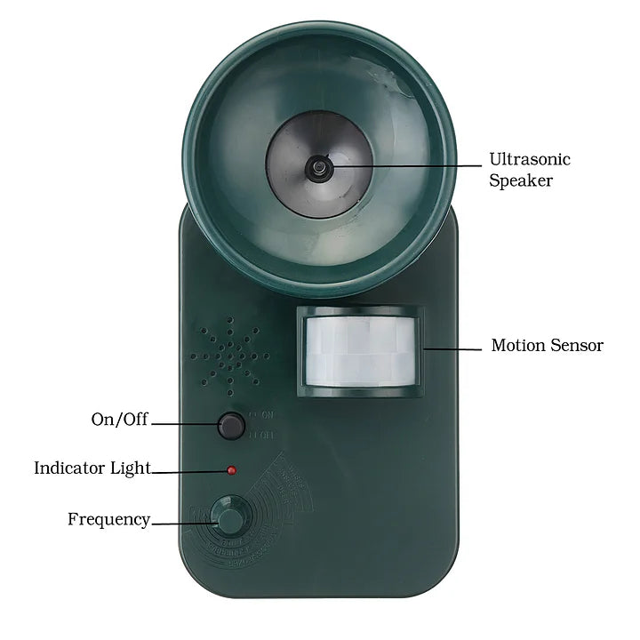 Outdoor Ultrasonic Animal Repeller Cordless 9V DC Covers 5,000 Sq Ft