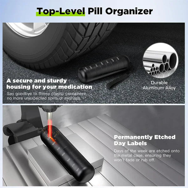 Pill Organizer 7-Day Aluminum Compact Travel Box Container