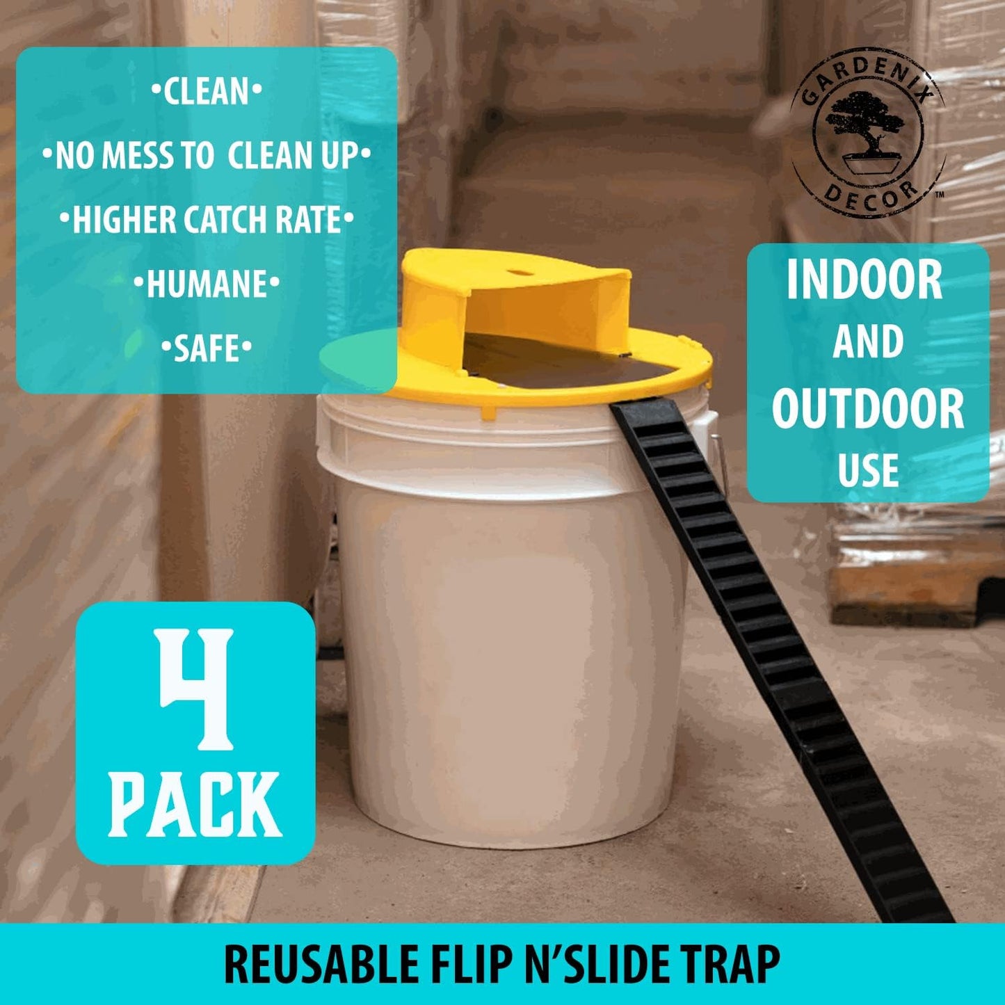 Bucket Lid Mouse Traps 4-Pack Fits 5-Gallon Buckets Reusable