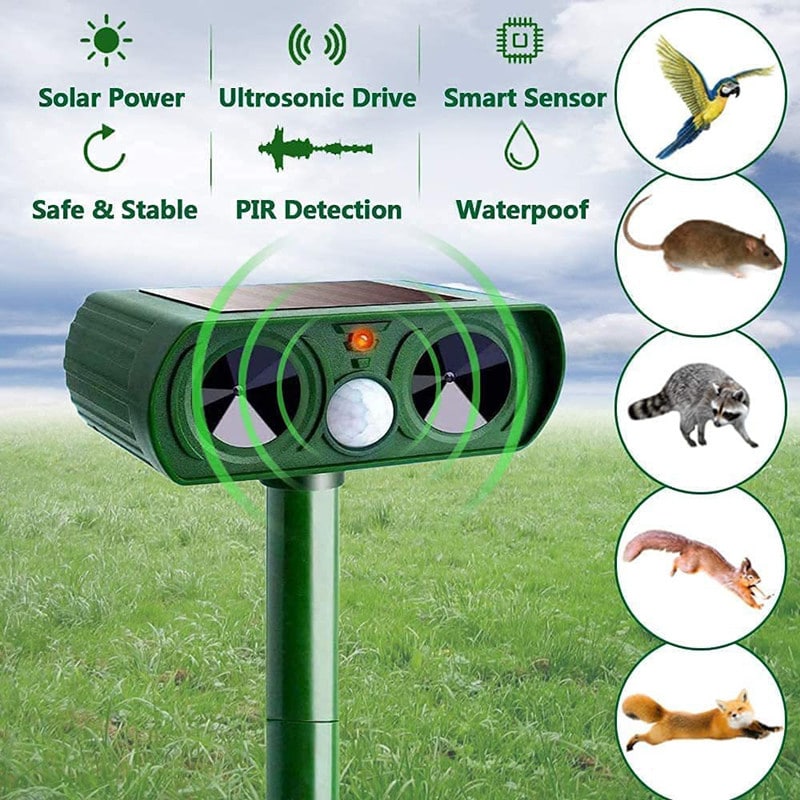 Animal Repellent Solar Powered Ultrasonic Outdoor Pest Deterrent Device