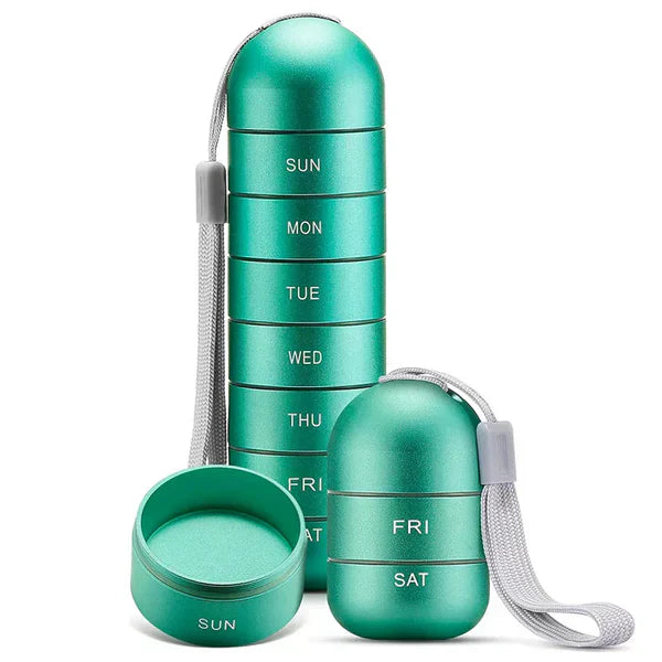 Pill Organizer 7-Day Aluminum Compact Travel Box Container