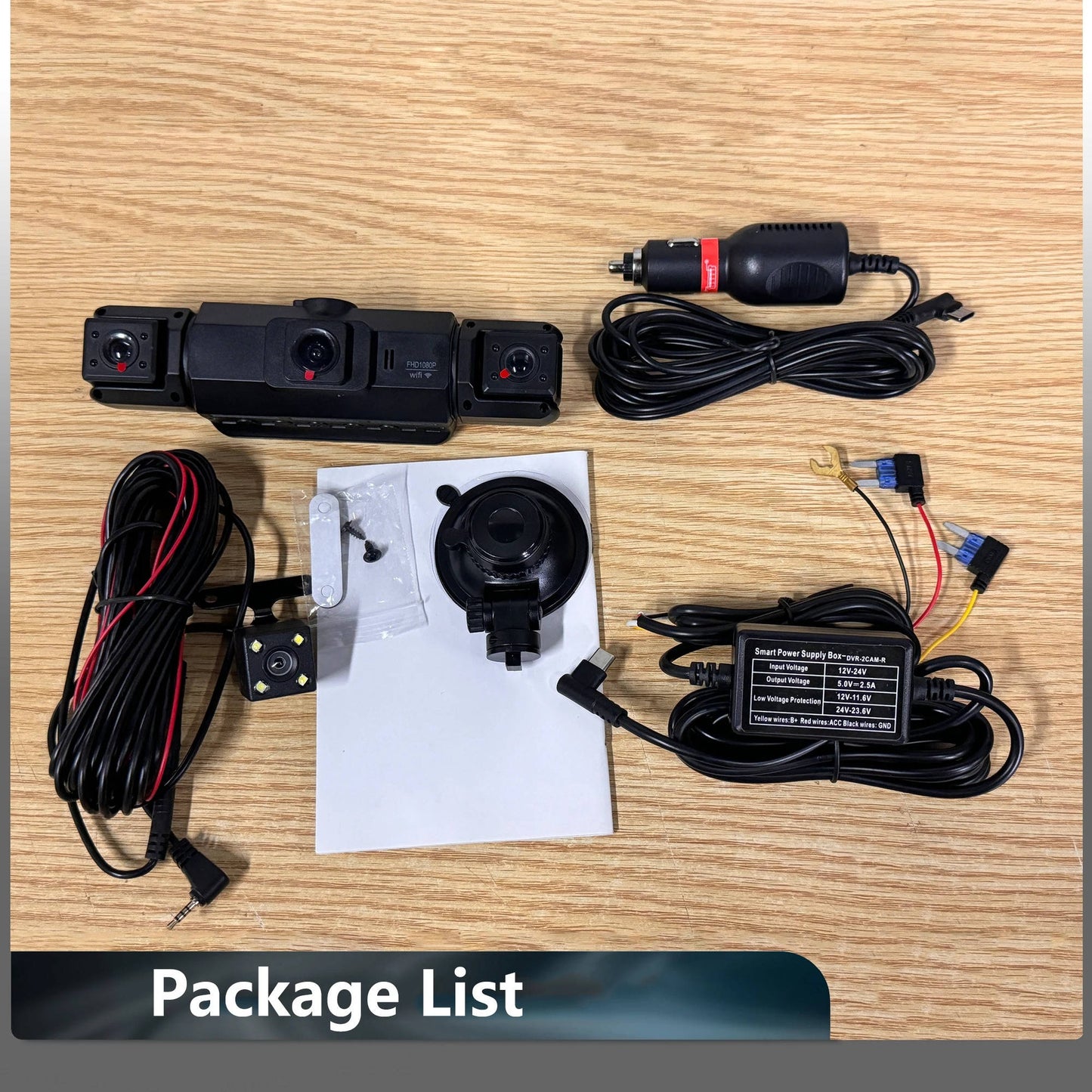 4-Channel Dash Cam with Night Vision and Parking Monitor, WiFi App Control