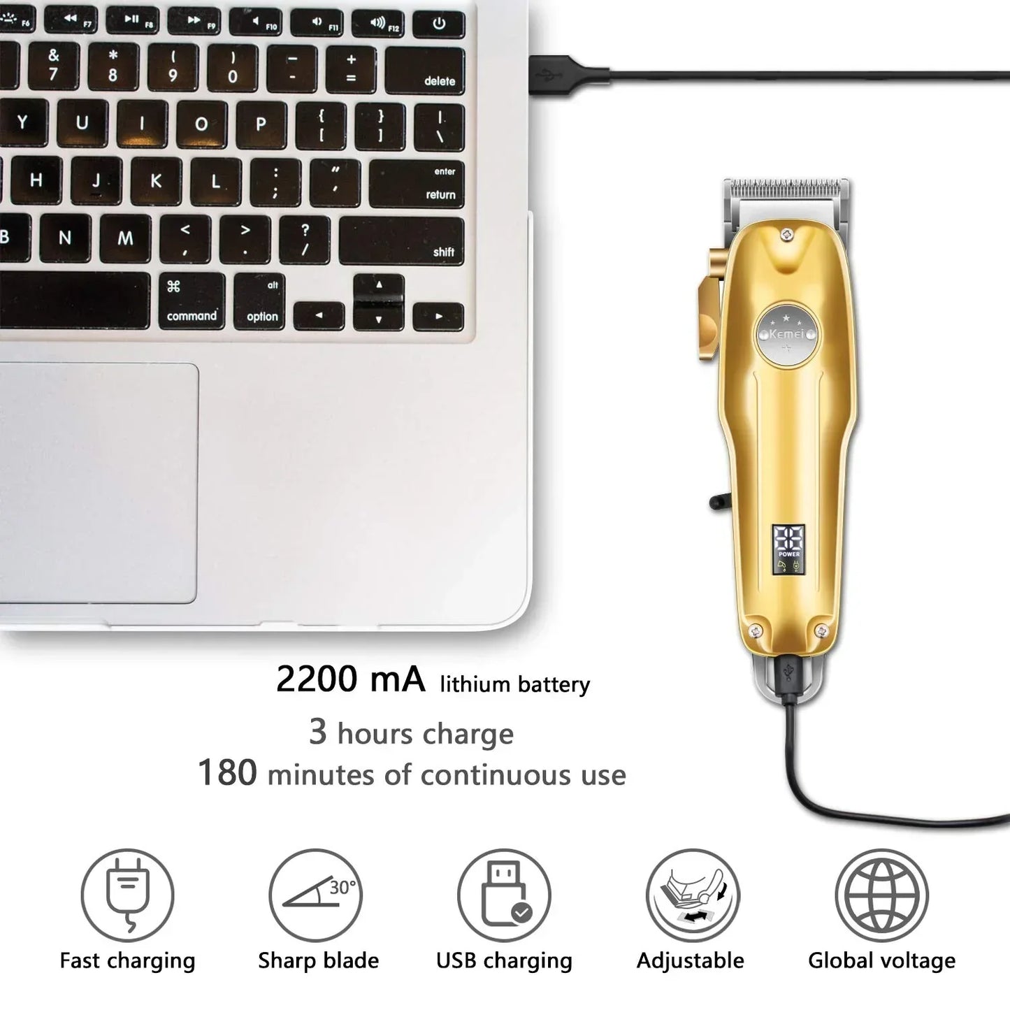 Men's Hair Clippers Gold Cordless Set With Professional Trimmer