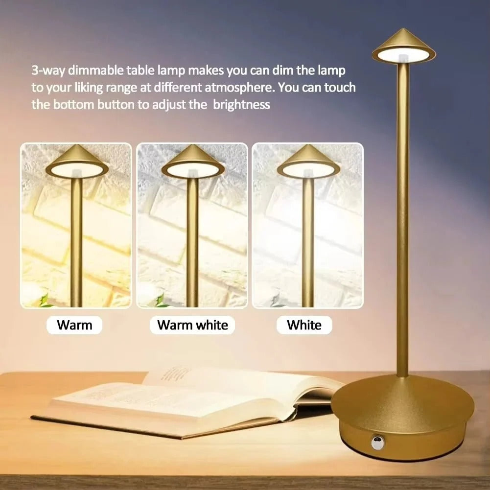 LED Desk Lamp Cordless Touch Control Dimmable With 3 Light Settings