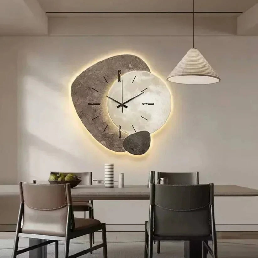 Natural Wood Wall Clock With Soft Integrated LED Backlight And Silent Movement