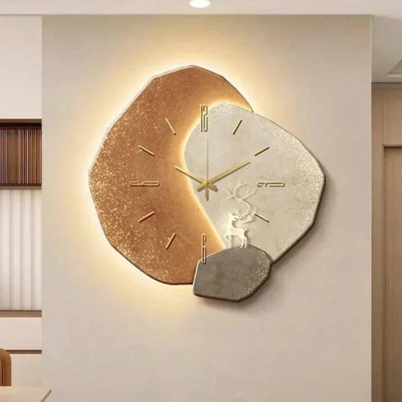 Natural Wood Wall Clock With Soft Integrated LED Backlight And Silent Movement
