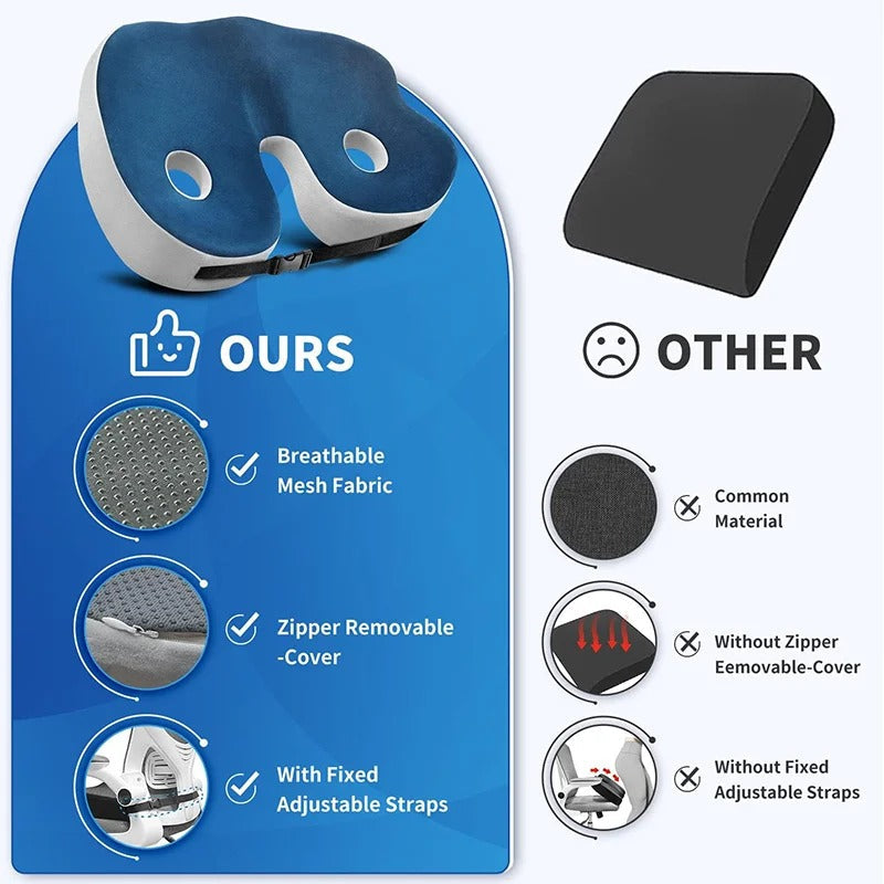 Memory Foam Seat Cushion For Sit Bone Relief, Adjustable Comfort