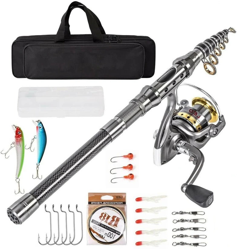 Telescopic Fishing Rod And Reel Combo Carbon Fiber For Saltwater And Freshwater