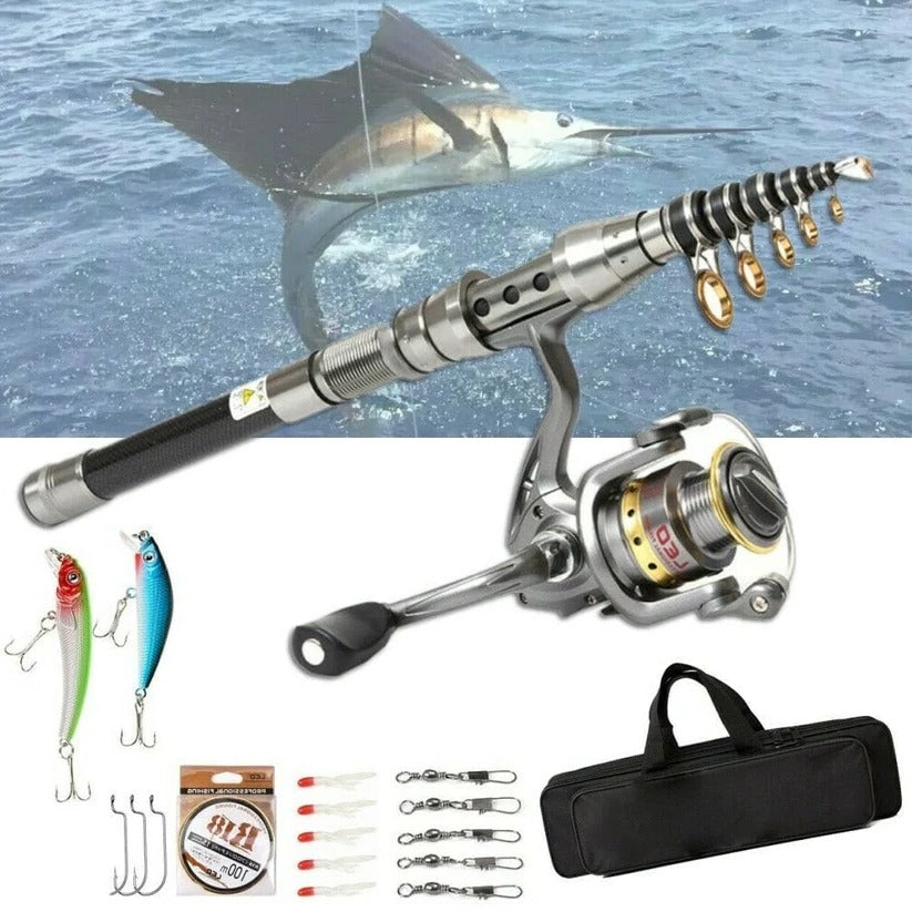 Telescopic Fishing Rod And Reel Combo Carbon Fiber For Saltwater And Freshwater
