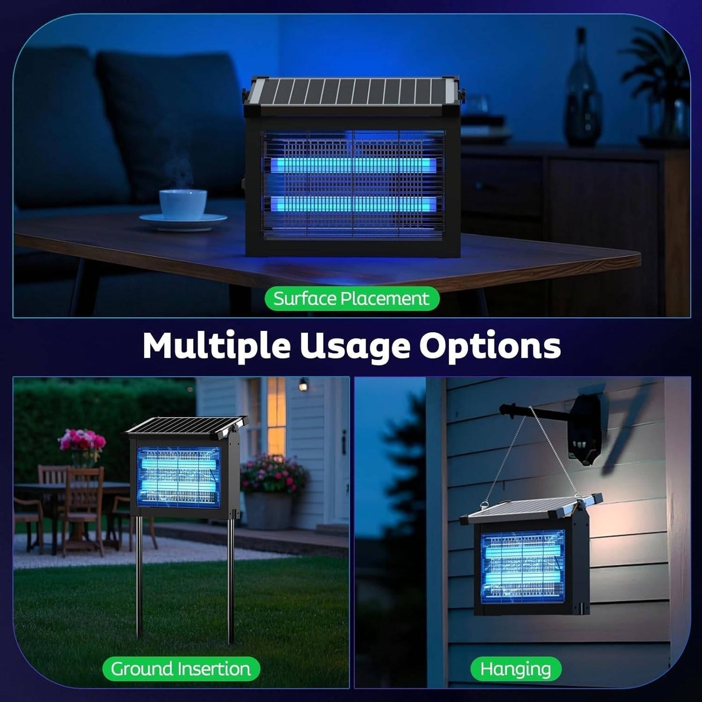 Solar Bug Zapper Outdoor, Wireless Portable Camping Mosquito Zapper for 3500 Sq.ft, Fly Traps for Backyard, Patio, Garden, RV