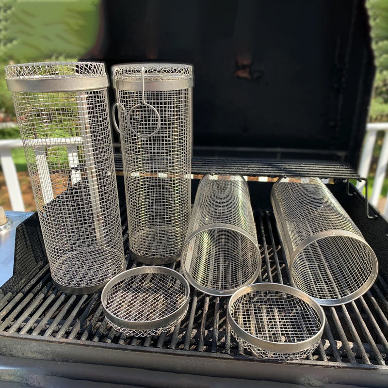 Grill Basket Stainless Steel Rolling For BBQ And Outdoor Grilling