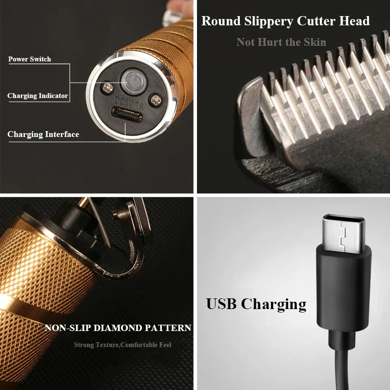 Men's Hair Clippers Gold Cordless Set With Professional Trimmer