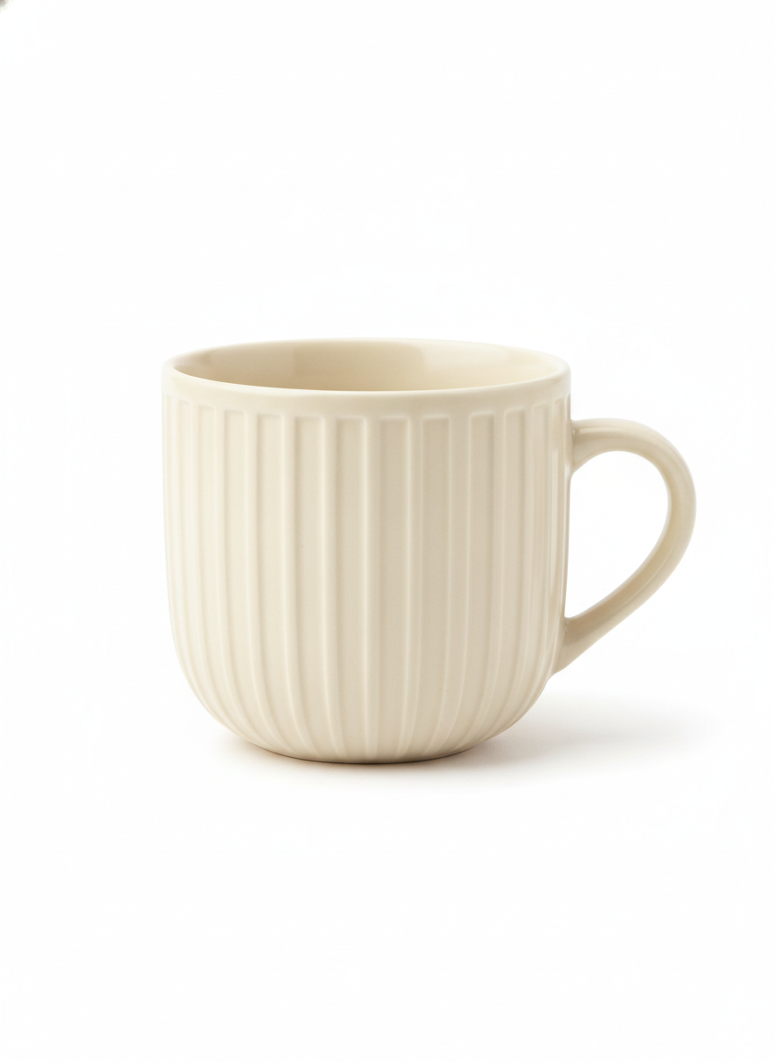 Cream Ribbed Ceramic Tea Cup - Mugs