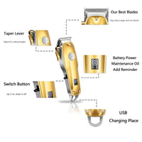 Men's Hair Clippers Gold Cordless Set With Professional Trimmer