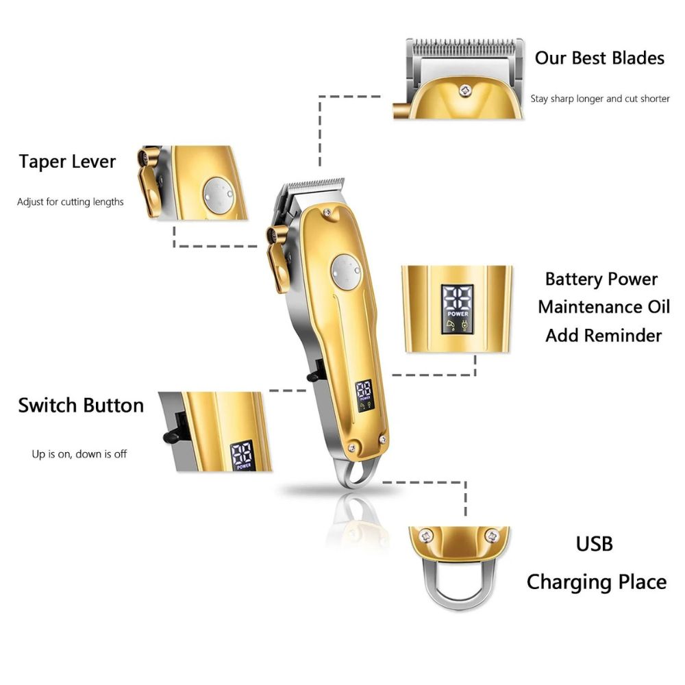 Men's Hair Clippers Gold Cordless Set With Professional Trimmer
