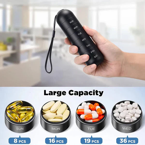 Pill Organizer 7-Day Aluminum Compact Travel Box Container