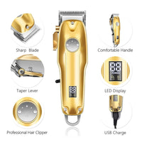 Men's Hair Clippers Gold Cordless Set With Professional Trimmer