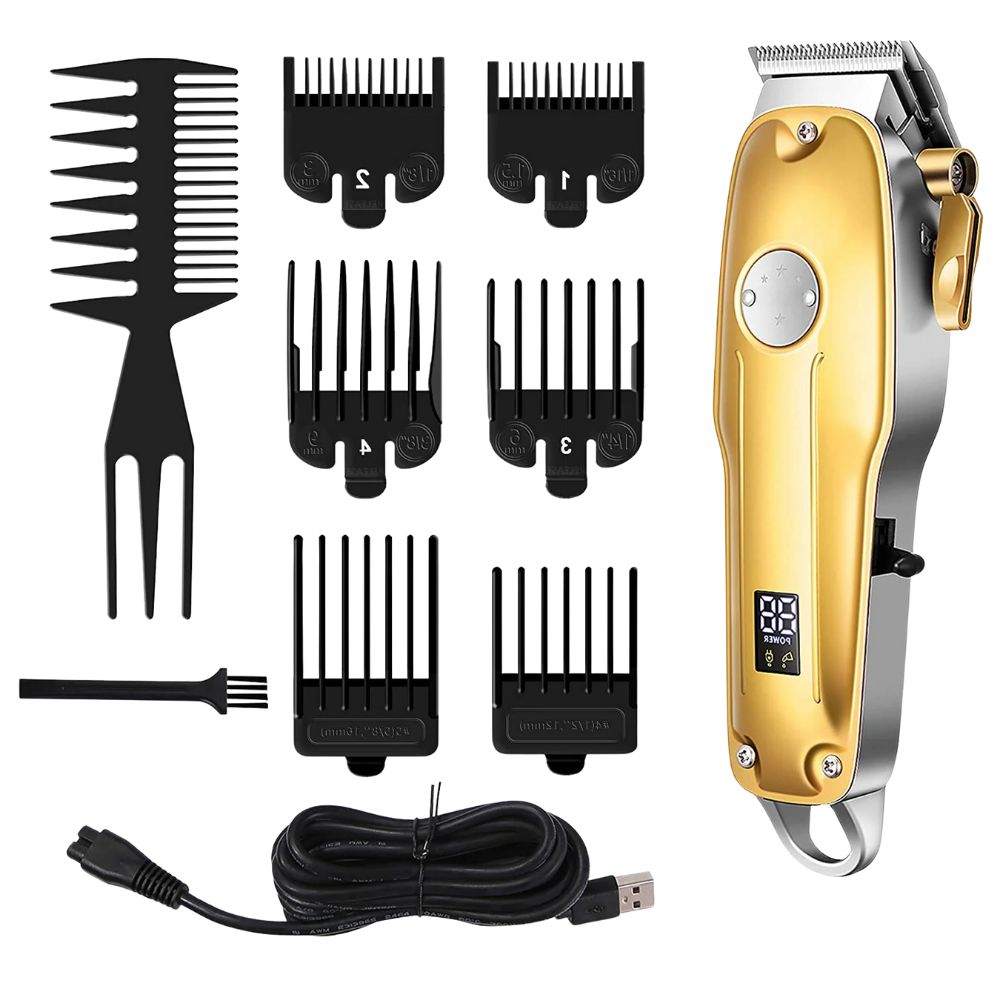 Men's Hair Clippers Gold Cordless Set With Professional Trimmer