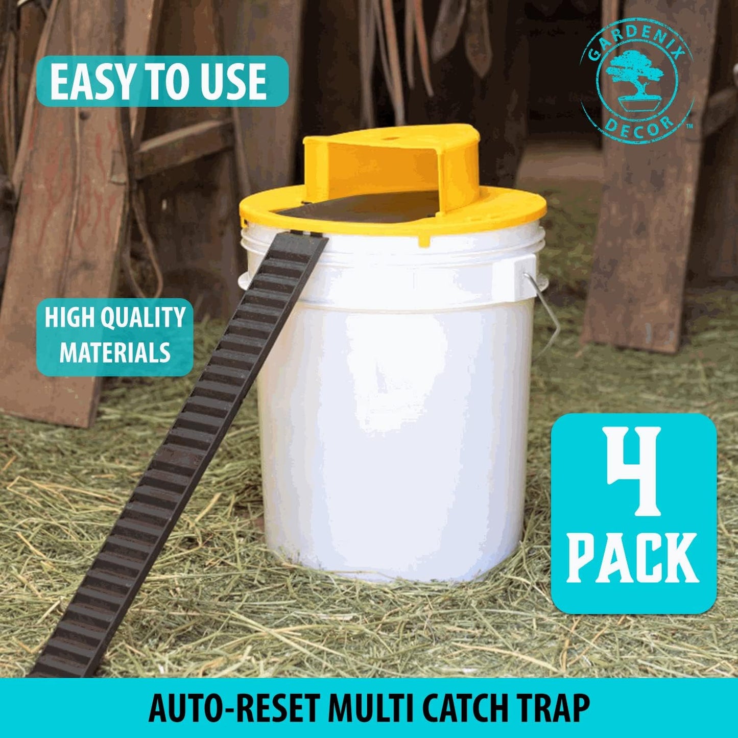 Bucket Lid Mouse Traps 4-Pack Fits 5-Gallon Buckets Reusable