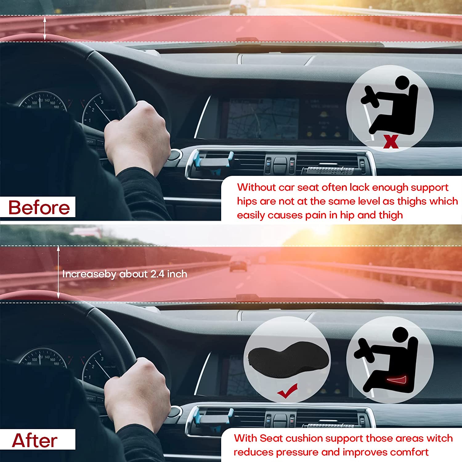 Car Seat Cushion For Shorter Drivers And Enhanced Driving Comfort