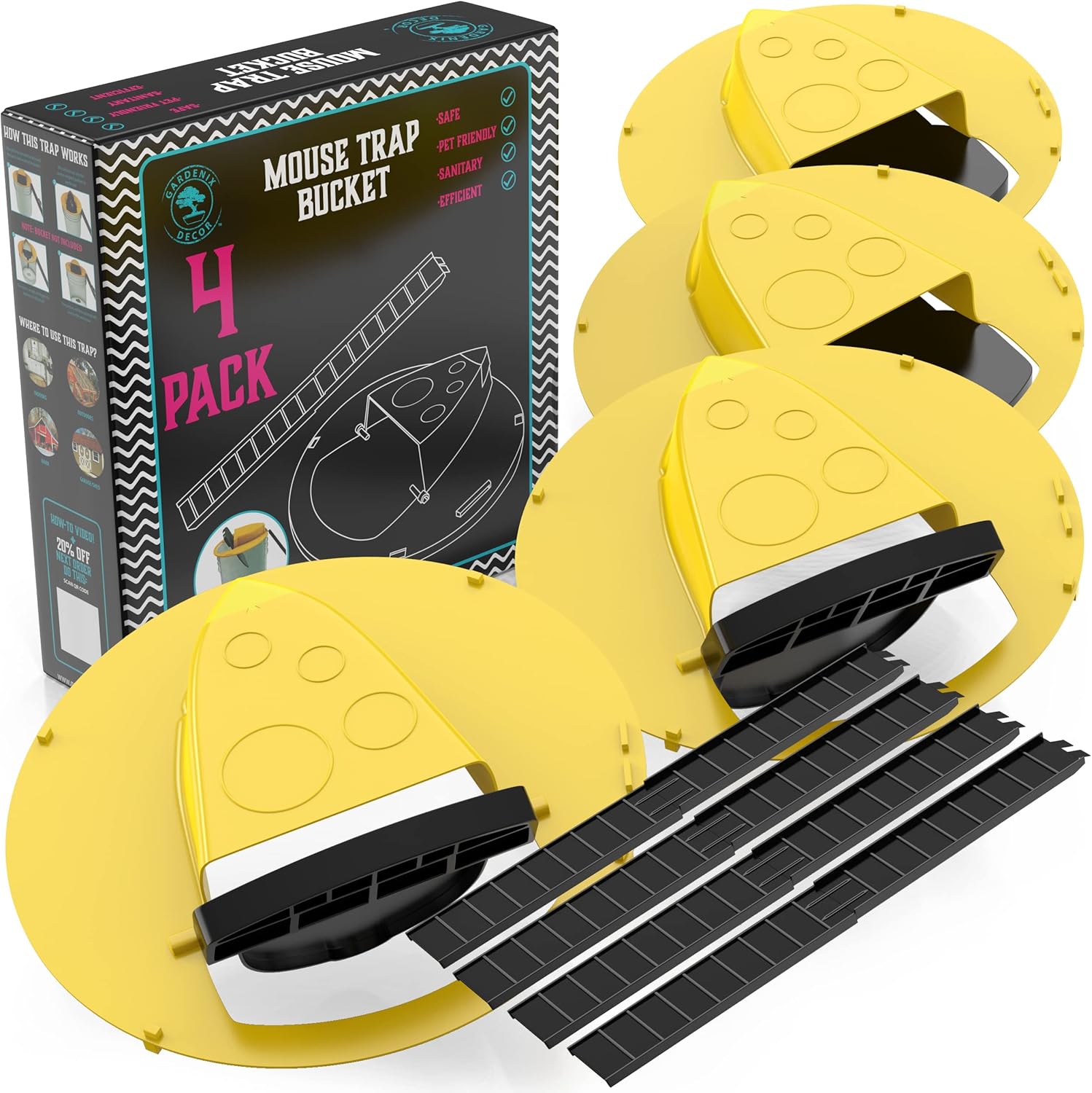Bucket Lid Mouse Traps 4-Pack Fits 5-Gallon Buckets Reusable