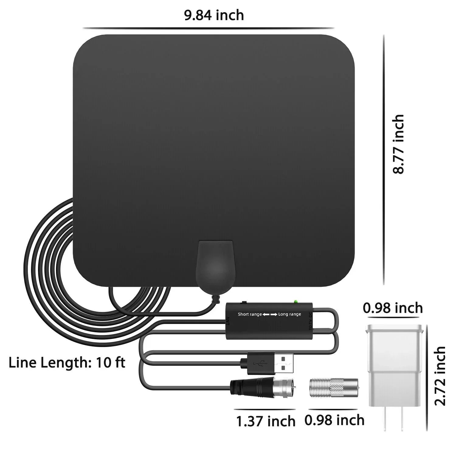 Indoor Digital HDTV Antenna With 300-Mile Range And Signal Booster