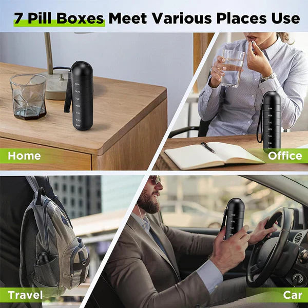 Pill Organizer 7-Day Aluminum Compact Travel Box Container