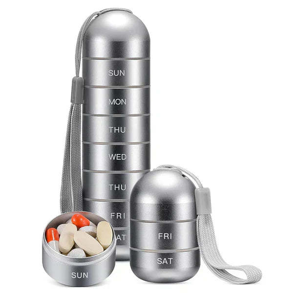 Pill Organizer 7-Day Aluminum Compact Travel Box Container