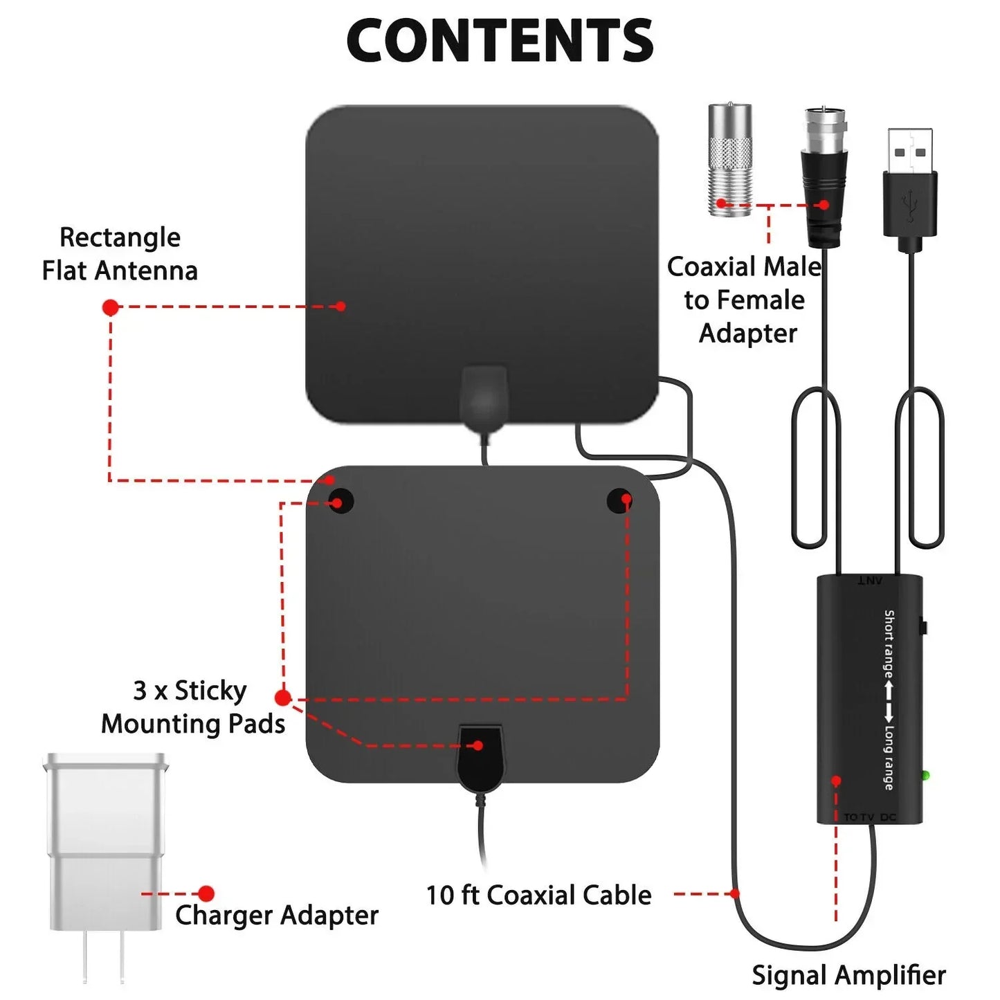 Indoor Digital HDTV Antenna With 300-Mile Range And Signal Booster