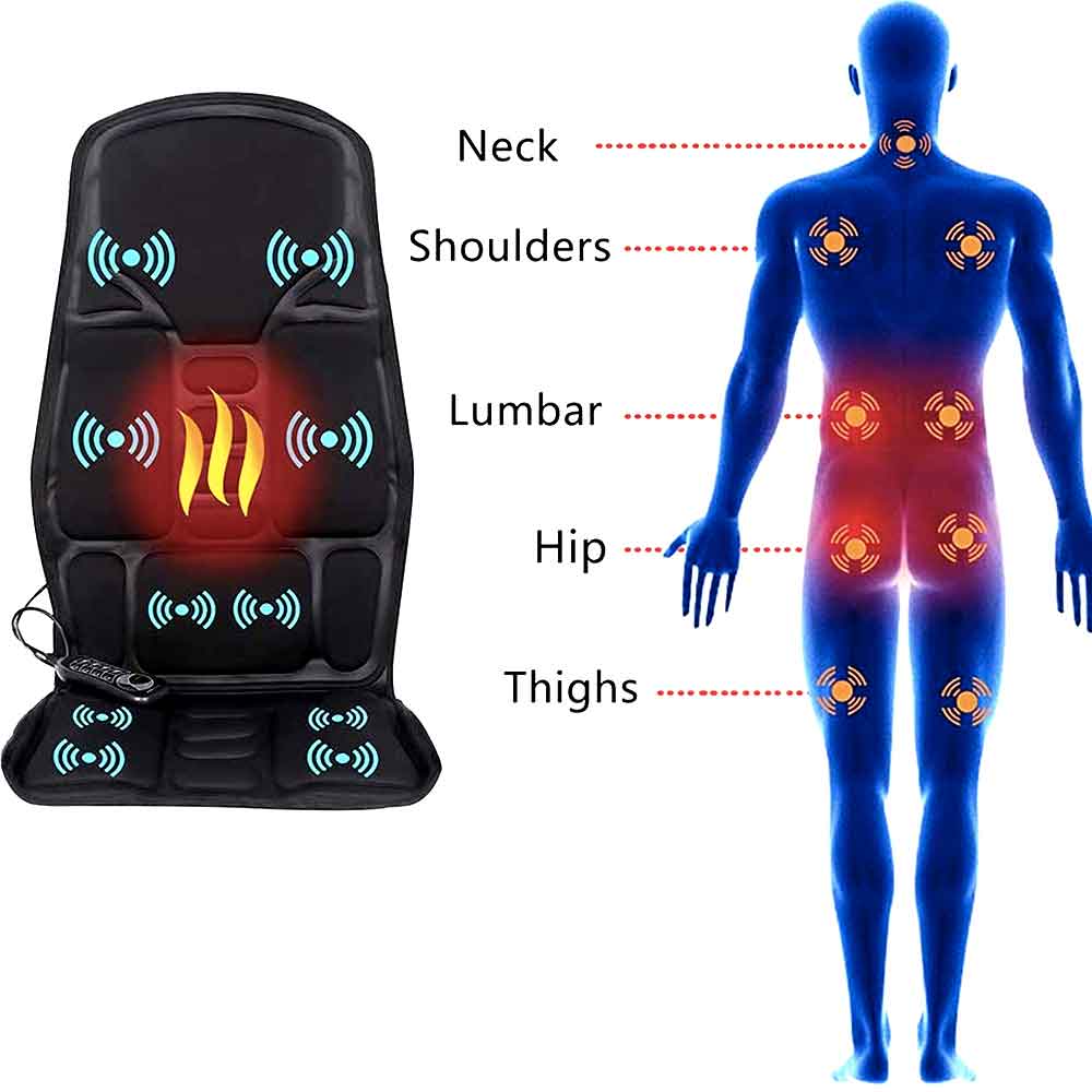 Massage Chair Pad 8-Mode Heated Neck/Back Cushion For Car & Home