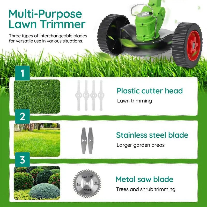 Cordless Grass Trimmer, Battery-Operated Powerful Electric, Rechargeable For Yard Use