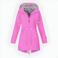 Long Rain Jacket For Women, Windproof And Waterproof With Hood