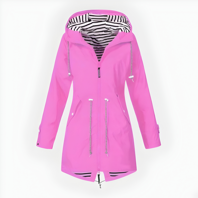 Long Rain Jacket For Women, Windproof And Waterproof With Hood