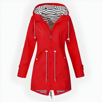 Long Rain Jacket For Women, Windproof And Waterproof With Hood