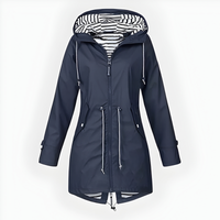 Long Rain Jacket For Women, Windproof And Waterproof With Hood
