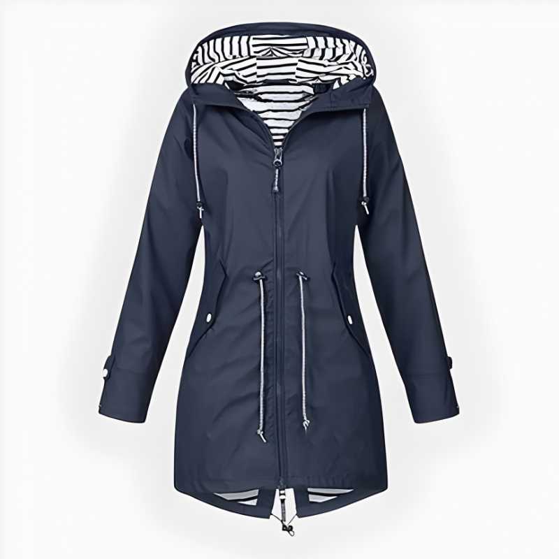 Long Rain Jacket For Women, Windproof And Waterproof With Hood