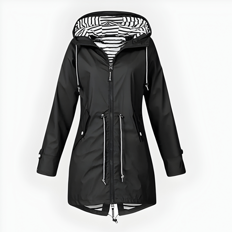 Long Rain Jacket For Women, Windproof And Waterproof With Hood