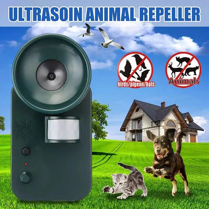 Outdoor Ultrasonic Animal Repeller Cordless 9V DC Covers 5,000 Sq Ft