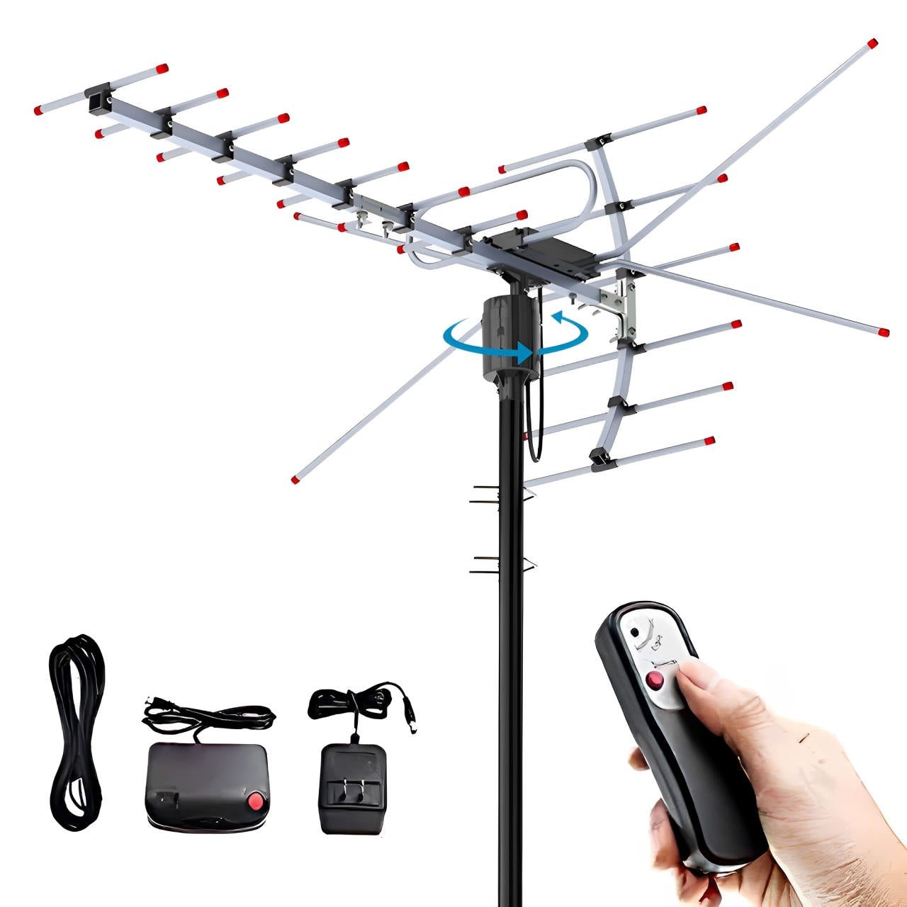 Digital Outdoor HD TV Antenna 2025 Extra-Range 360° Motorized Free HD Channels