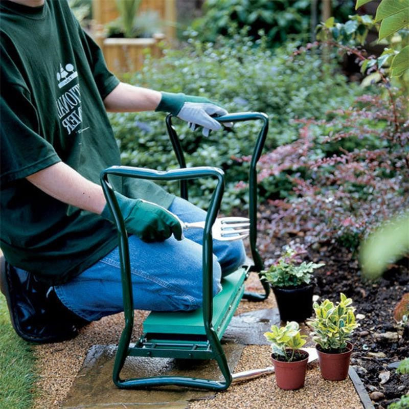 Garden Kneeler And Seat, Ergonomic With Padded Cushion, Foldable — Green