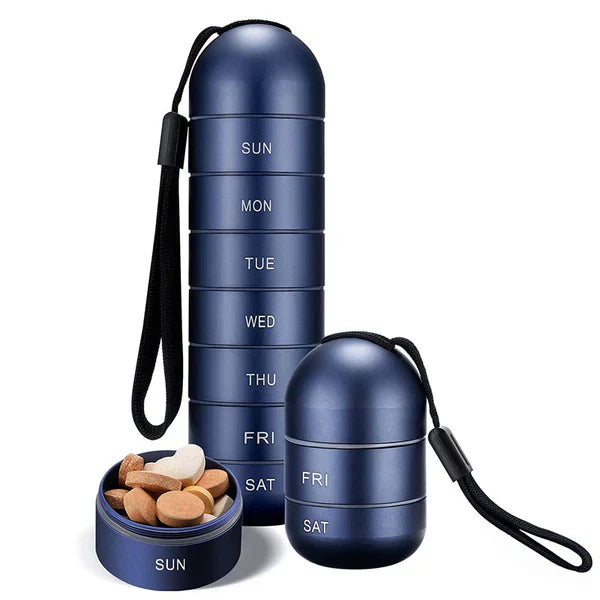 Pill Organizer 7-Day Aluminum Compact Travel Box Container