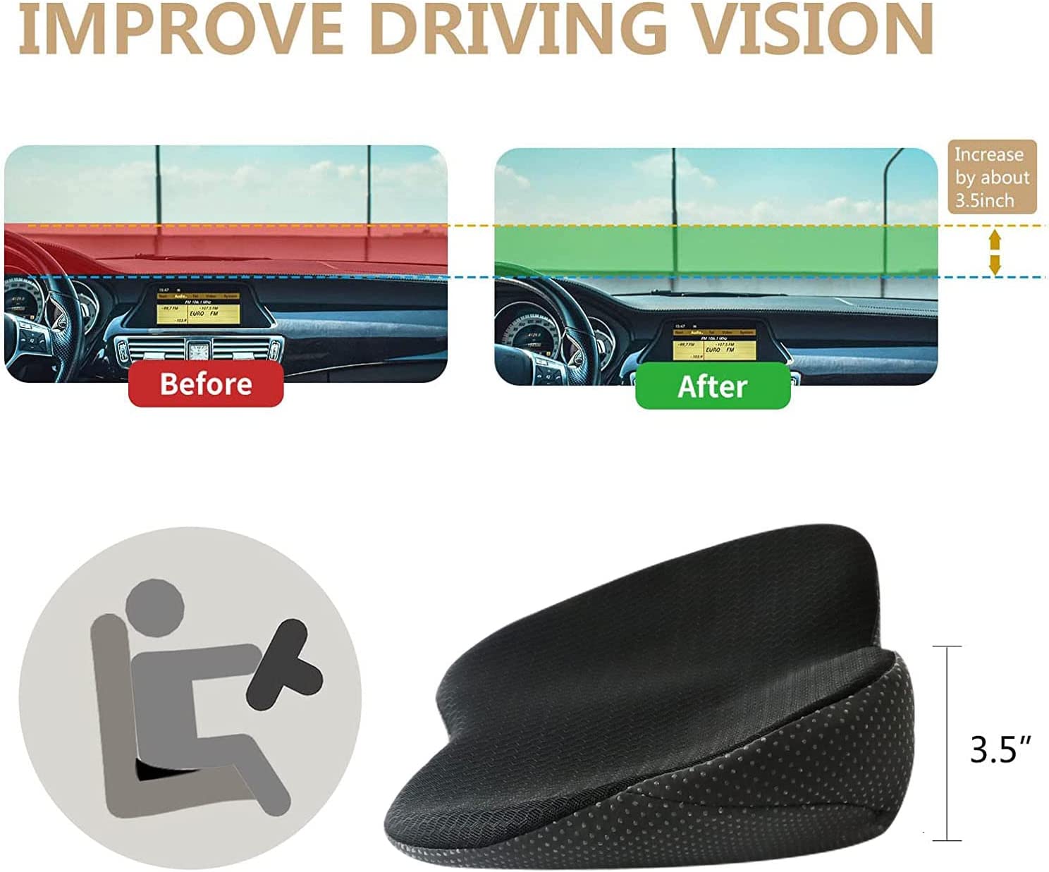 Car Seat Cushion For Shorter Drivers And Enhanced Driving Comfort