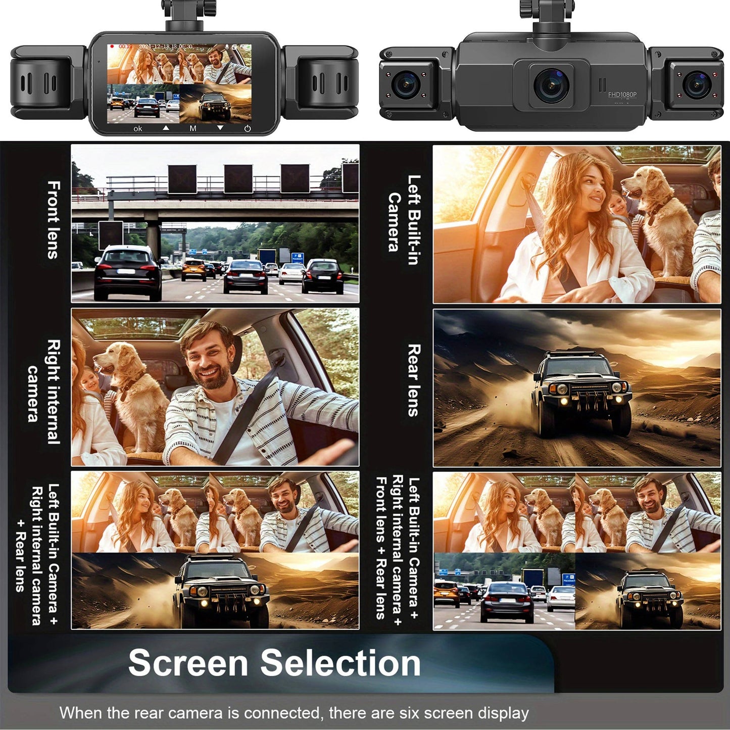 4-Channel Dash Cam with Night Vision and Parking Monitor, WiFi App Control