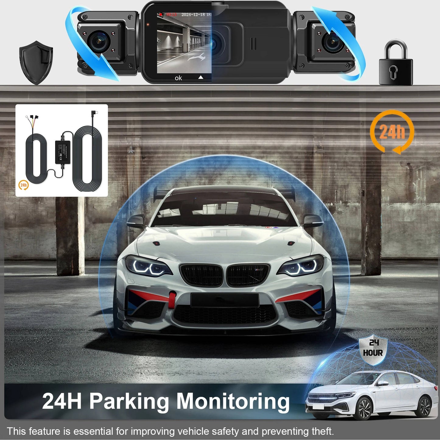 4-Channel Dash Cam with Night Vision and Parking Monitor, WiFi App Control