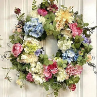 Artificial Wreath With Rainbow Hydrangeas For Front Door Home Decor