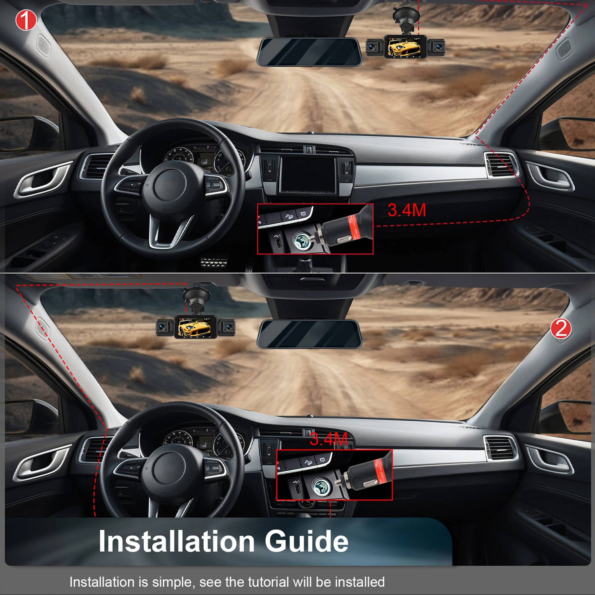 4-Channel Dash Cam with Night Vision and Parking Monitor, WiFi App Control