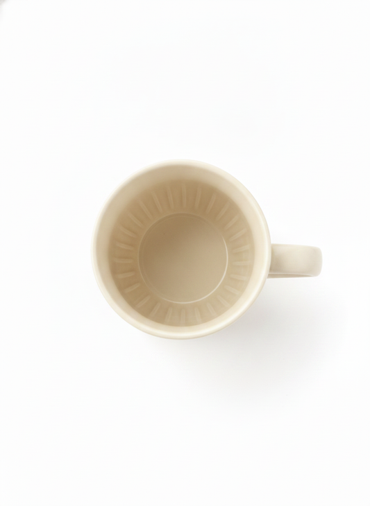 Cream Ribbed Ceramic Tea Cup - Mugs