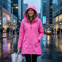 Long Rain Jacket For Women, Windproof And Waterproof With Hood