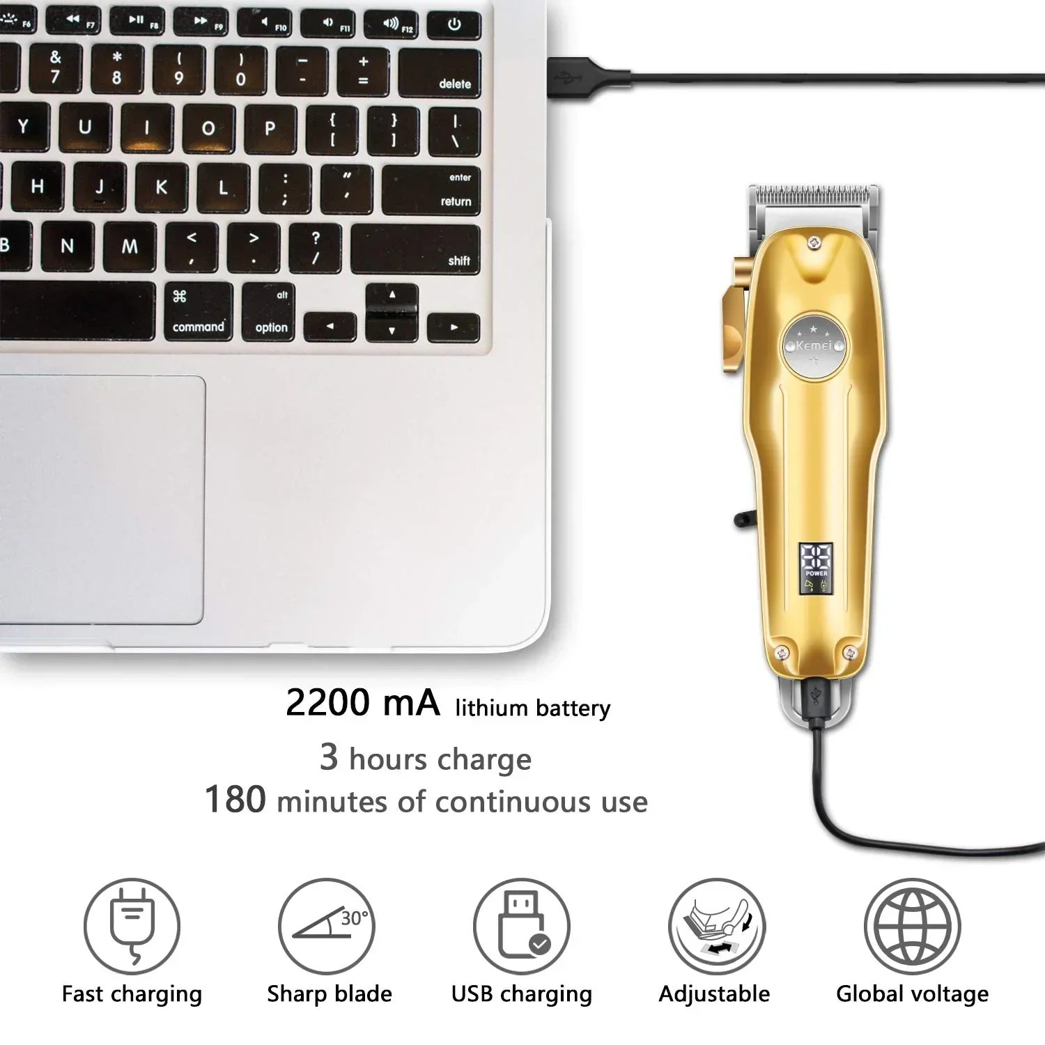 Men's Hair Clippers Gold Cordless Set With Professional Trimmer